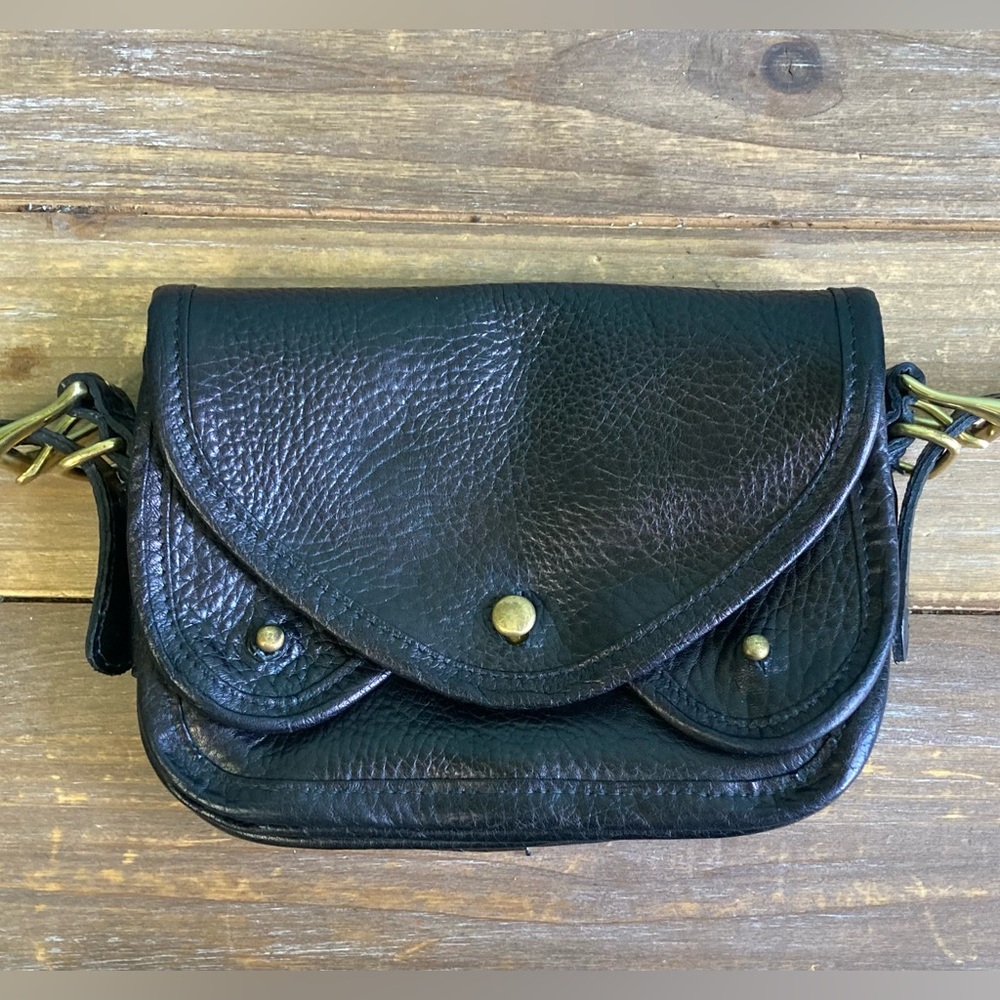 Vintage Johnny Farah Double Flap Pebble Leather Crossbody Bag